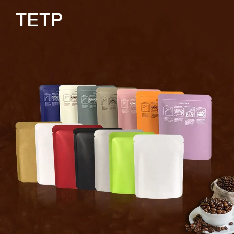 TETP 100 Uds. Bolsas de café de papel de aluminio con apertura superior para el hogar para té en polvo azúcar nuez embalaje bolsas de almacenamiento de sellado térmico portátiles
