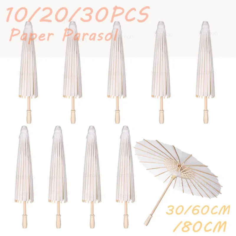 6-50 Sombrillas de Papel Blancas de 60/80cm, Sombrillas Chinas de Papel, Accesorios de Fotografía, Decoración para Fiestas de Verano, Bodas, Baby Showers
