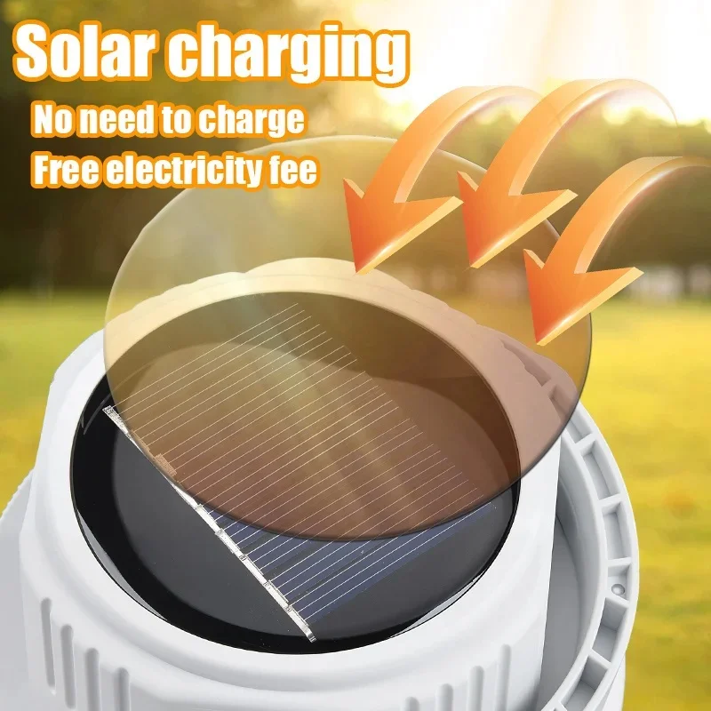 Lámpara LED Solar de Doble Carga para Camping, Impermeable, Multifuncional, Linterna para Exteriores con Gancho para Colgar