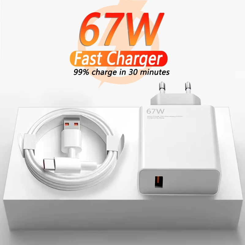 Cargador Superrápido USB de 67W para Xiaomi, Adaptador de Corriente, Cable Tipo C de 6A para Mi 12 11, POCO X5 X4 Pro Note 9 10 11