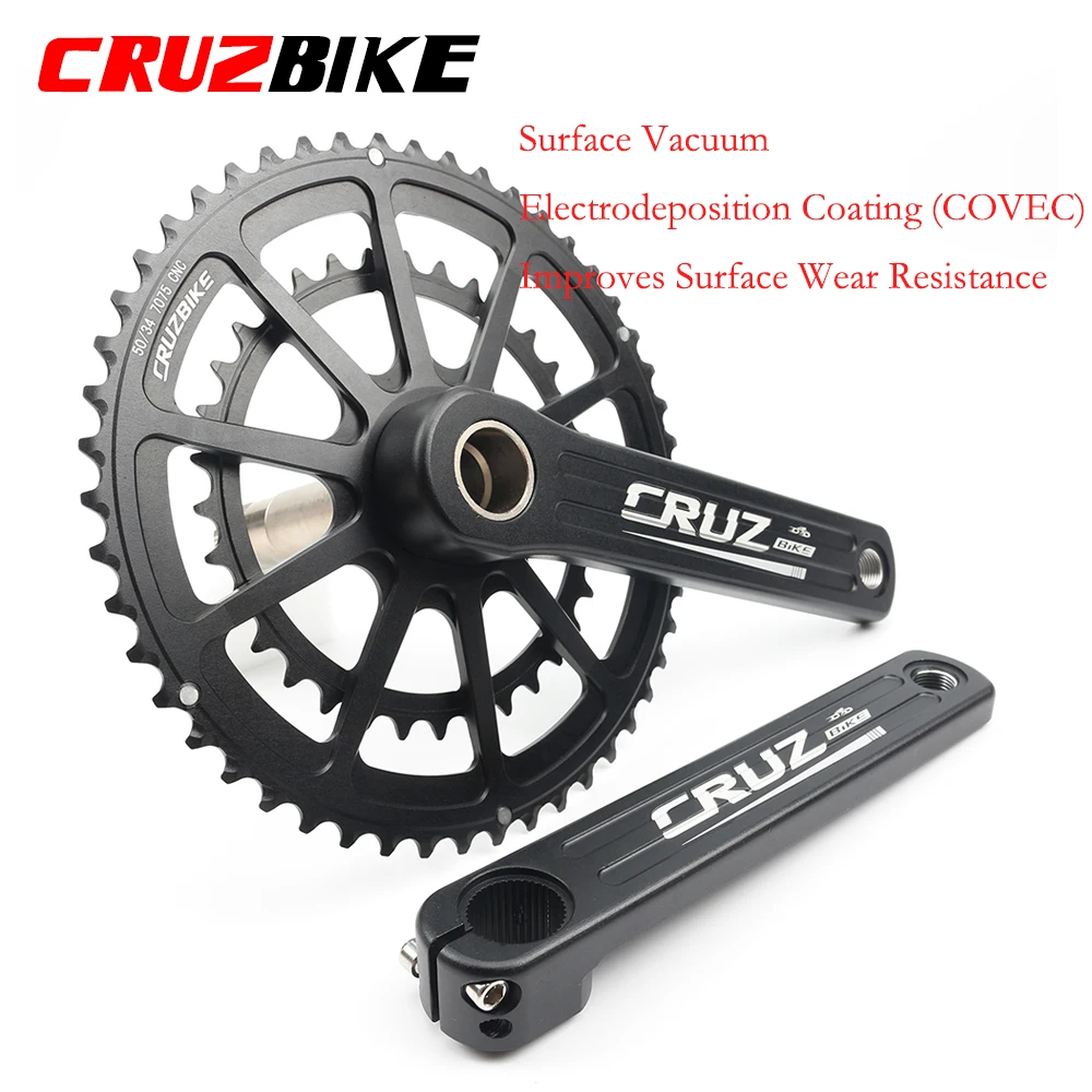 CRUZbike-platos y bielas para bicicleta de carretera, manivela de 155/160/165/170/175mm, 50-34T/52-36T/53-39T, doble plato, tornillo de bicicleta plegable BB