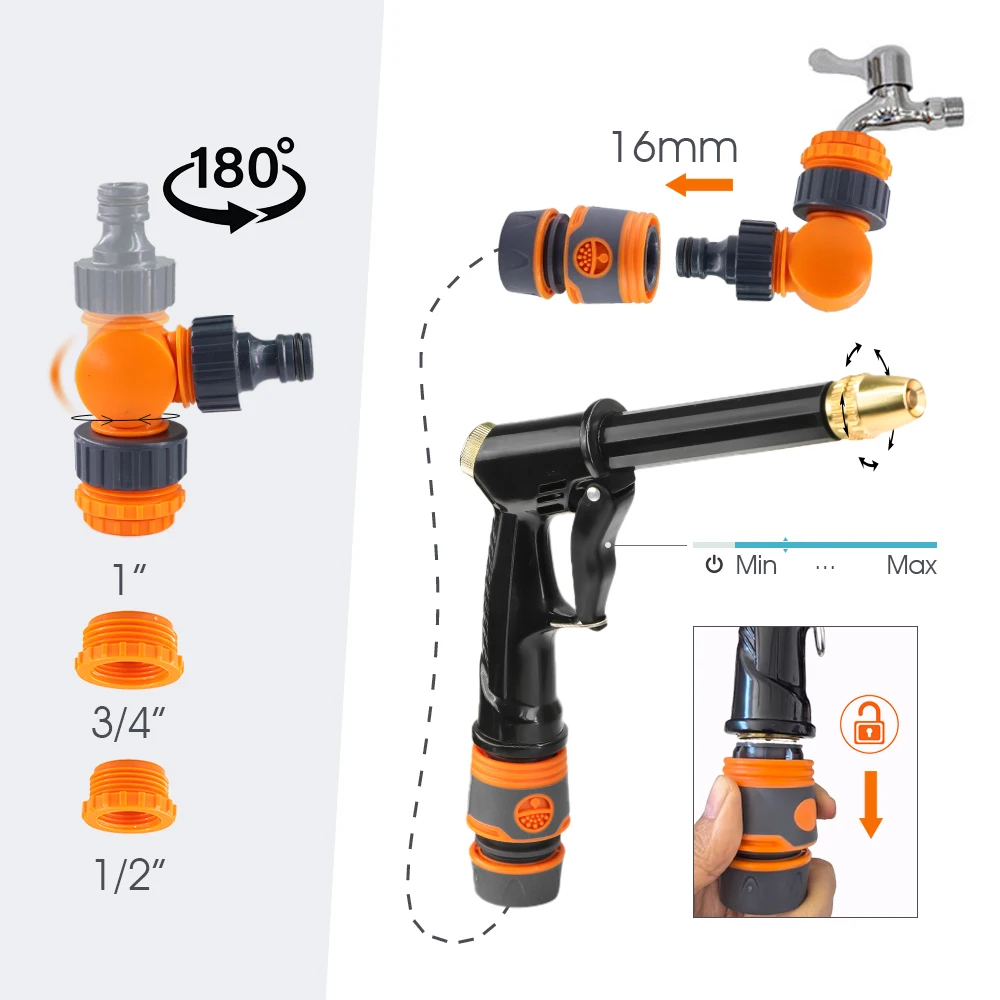 Pistola de agua para jardín, accesorios de manguera de conexión rápida antideslizantes de 3/8 ", 1/2", 3/4 ", riego de jardinería, limpieza de flores, lavado de coches, suelo