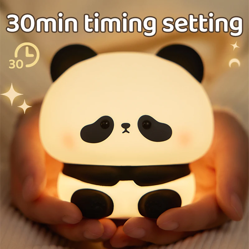 Luz LED nocturna de Panda, bonita luz nocturna de silicona, lámpara de noche táctil recargable por USB, lámpara de sincronización para dormitorio, decoración, regalo para niños