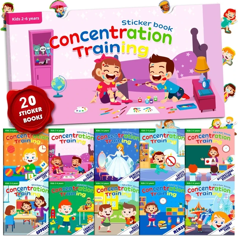 Juguetes Montessori, libros de pegatinas de dibujos animados, enfoque en el desarrollo del potencial, juguetes educativos adhesivos para niños de 3 a 6 años