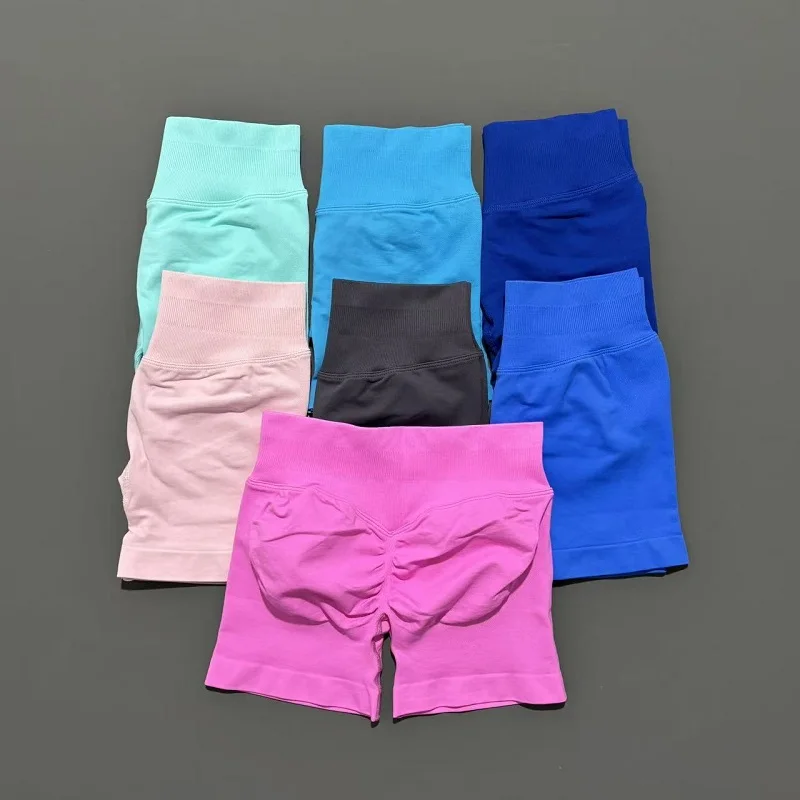 Pantalones cortos de gimnasio para mujer, pantalones cortos deportivos para motociclista, pantalones cortos de Yoga ajustados de cintura alta y cintura, mallas sin costuras para entrenamiento
