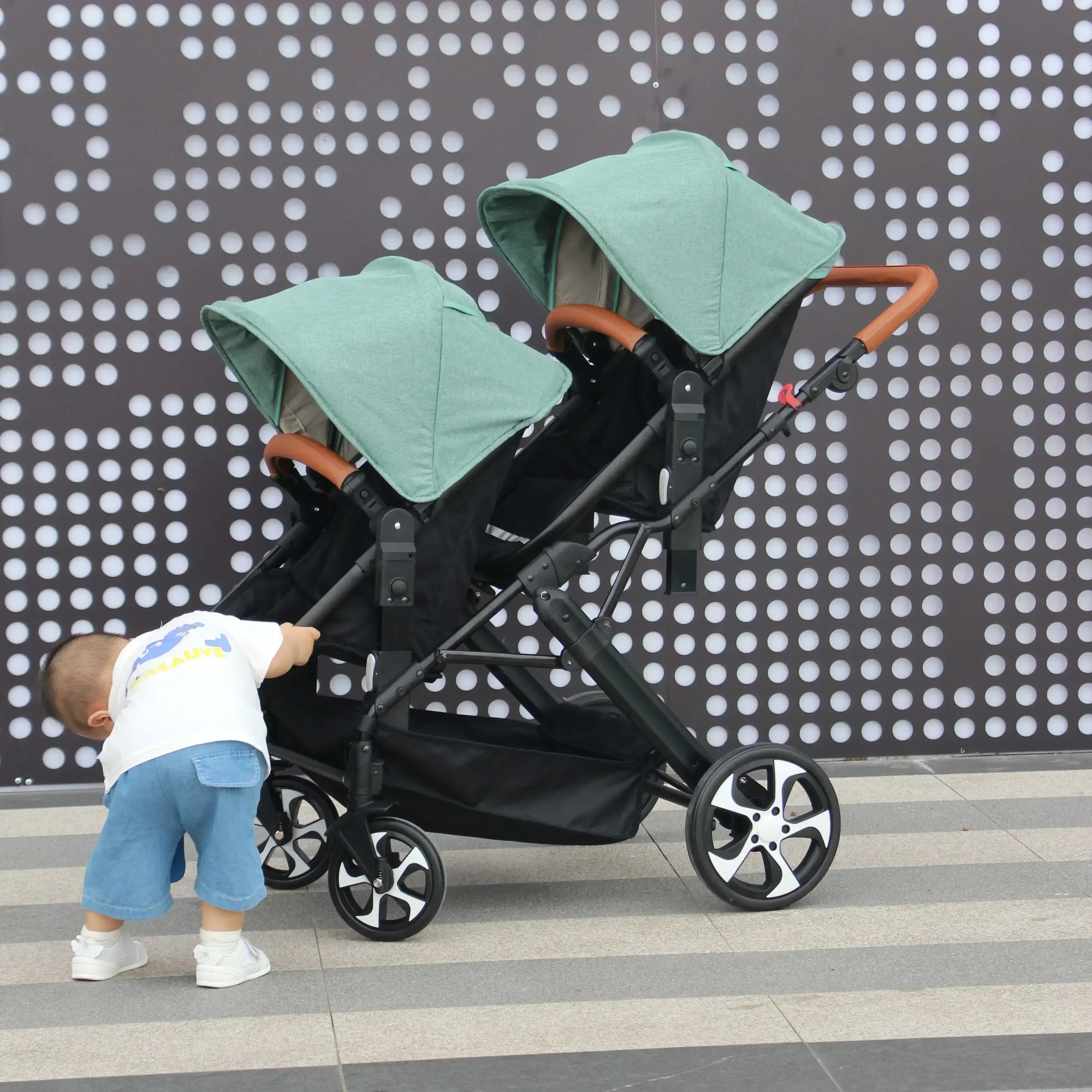 Cochecito doble para bebés 3 en 1 con asiento de coche, mosquitera y cubierta para lluvia, vista alta, plegable, bidireccional, en stock de la UE