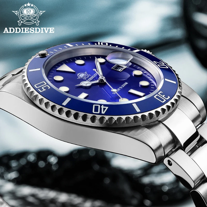 Reloj de Cuarzo Clásico ADDIESDIVE para Hombre, de Negocios y Ocio, Resistente al Agua 200m, Acero Inoxidable 316L, Deportivo, con Luz Nocturna, para Buceo