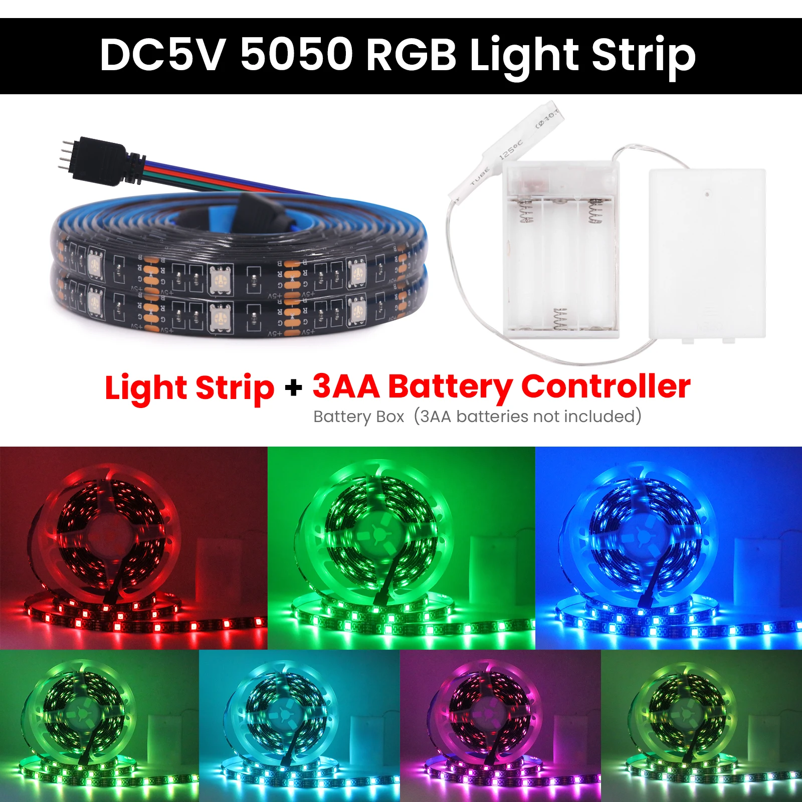 Tira de luces Led RGB con batería 3AA, 5V, 5050, con Control remoto de 3/17/24 teclas, cinta Flexible, luz Led impermeable, retroiluminación de TV