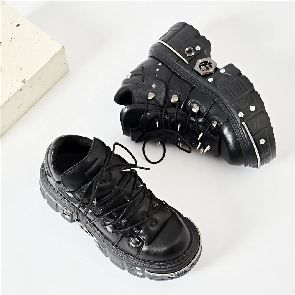 Botas tobilleras con cordones Punk para Mujer, Botas con remaches de Metal y decoración de punta redonda y parte inferior gruesa, zapatos de plataforma Rock para discoteca para Mujer 2025