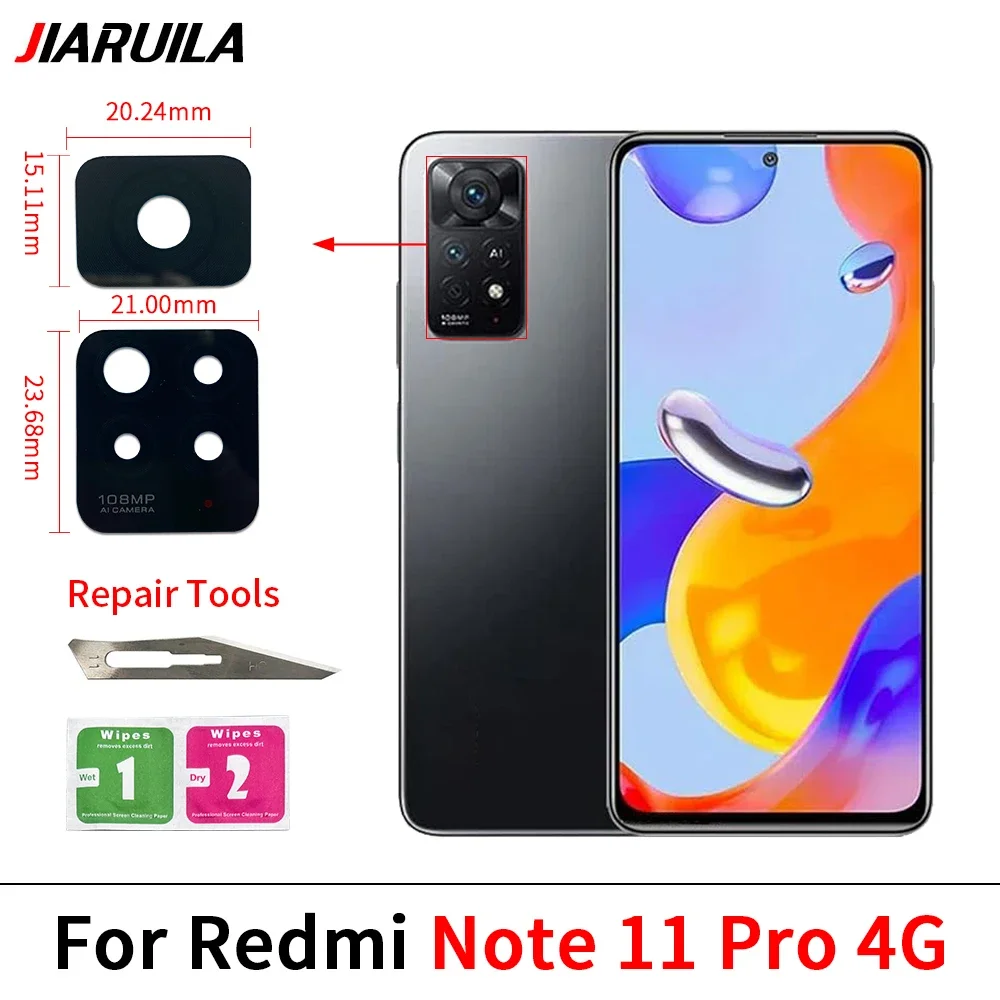 Lente de cámara trasera para Xiaomi Redmi Note 13 12 11 Pro Plus 5G 4G, lente de cristal de cámara trasera con adhesivo de pegamento