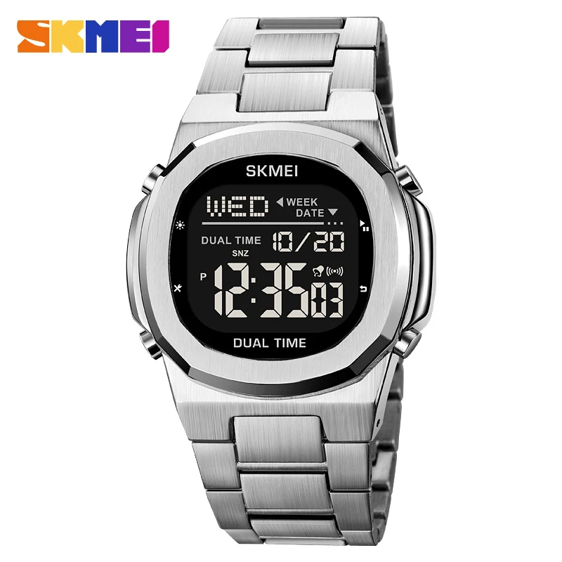 SKMEI 2004 Reloj Digital de lujo para Hombre, calendario deportivo, relojes de pulsera electrónicos impermeables de acero para Hombre, Reloj despertador Led para Hombre