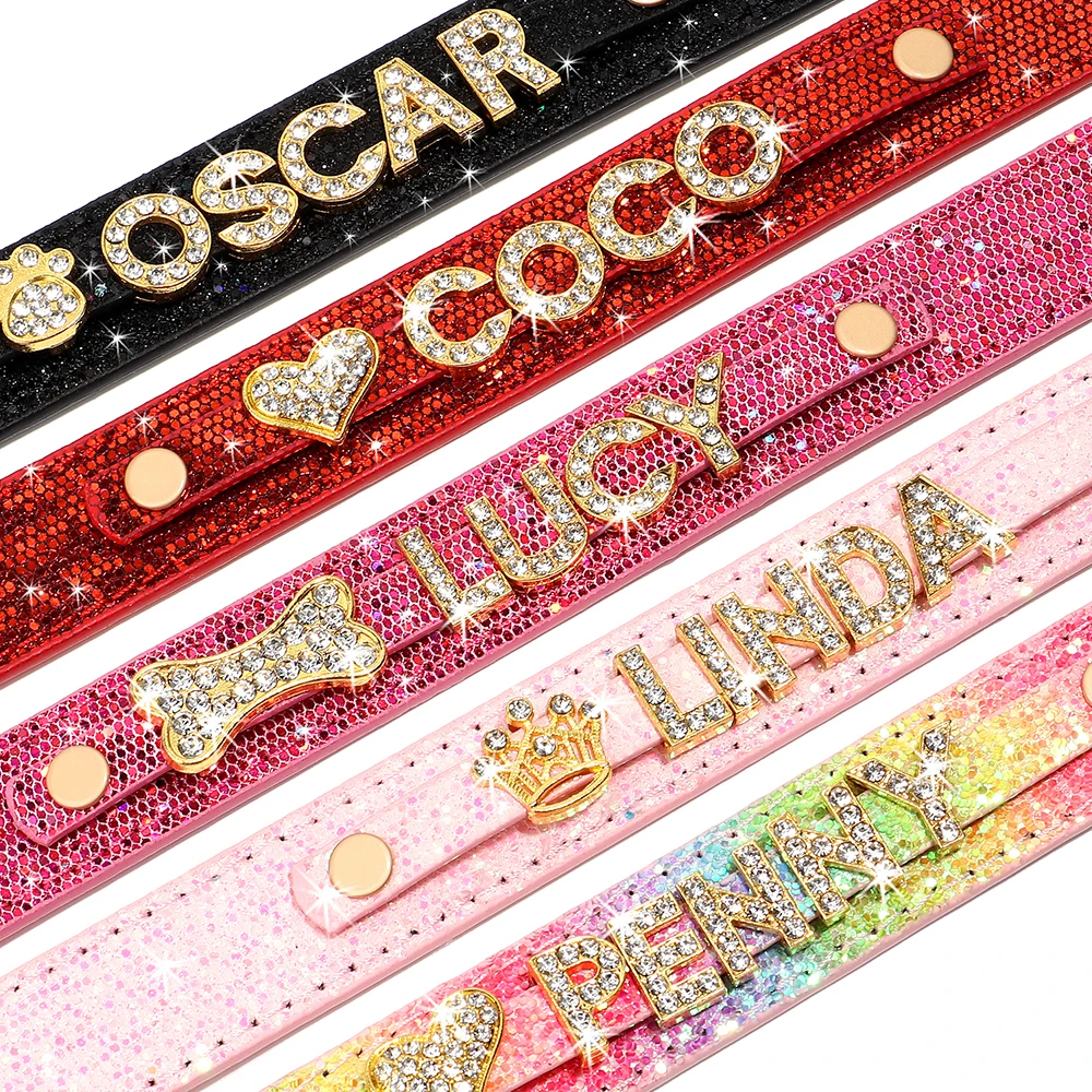 Collares de cristal ostentoso para cachorros, Collar personalizado con diamantes de imitación para perros pequeños, Collar personalizado para Chihuahua con dijes, accesorios para mascotas