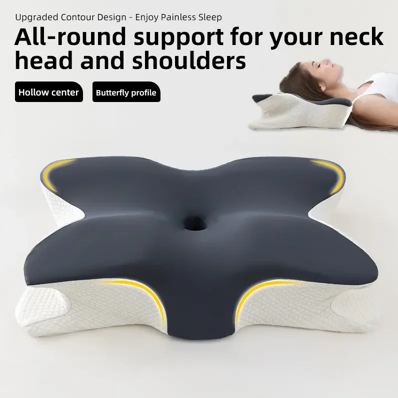 Almohada con forma de mariposa, protección del cuello, almohada de espuma viscoelástica de rebote lento, almohadas de espuma ortopédicas cervicales para el cuidado de la salud