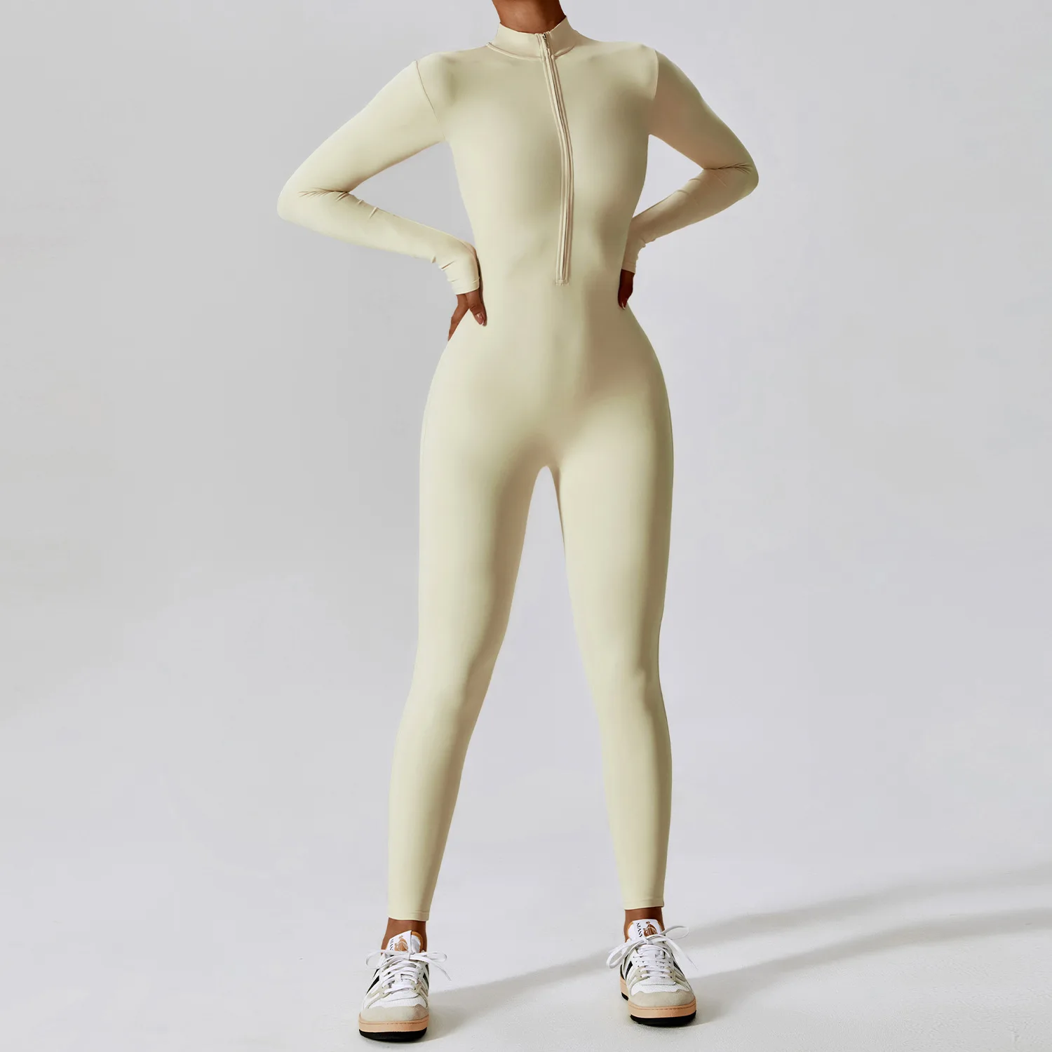Monos de una pieza para mujer, conjunto de Yoga de manga larga con cremallera, ropa de entrenamiento de realce para gimnasio, mono deportivo, chándal