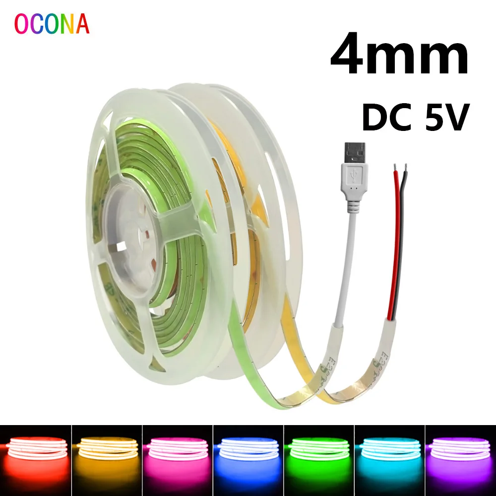 OCONA DC 5V Color USB COB tira de luces LED para ordenador PC decoración gabinete 480LEDs rojo blanco cinta LED cinta alimentada por batería