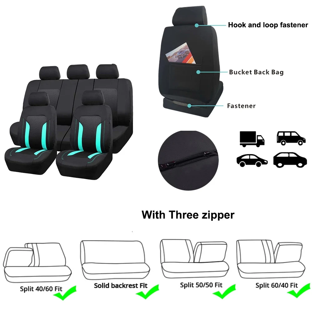AUTO PLUS Funda Universal de malla para asiento de coche, accesorios de Voiture, Interior, Unisex, se adapta a la mayoría de coches, SUV, furgoneta, con cremallera, Airbag, Compatible