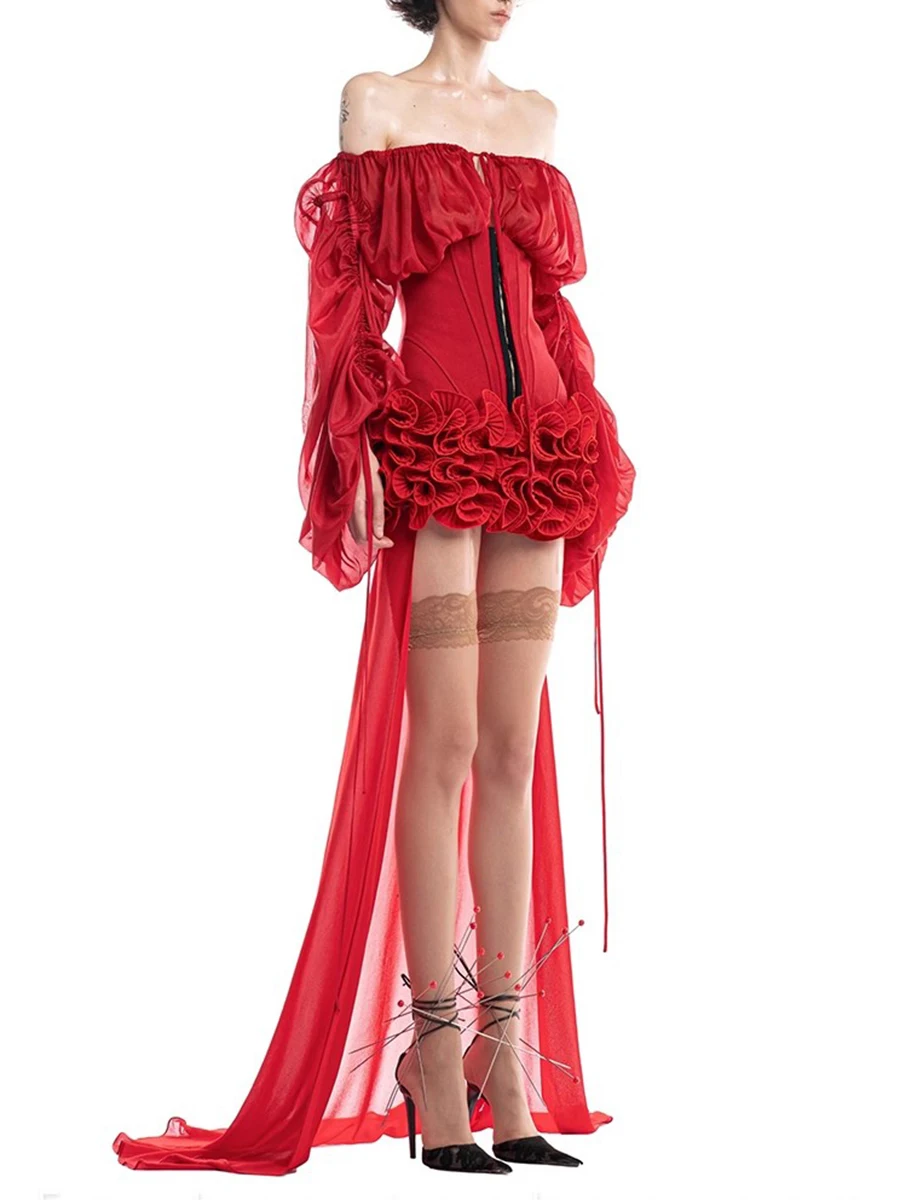 TWOTWINSTYLE, vestidos adelgazantes con apliques empalmados lisos para mujer, vestido sin tirantes sin mangas de cintura alta con temperamento, moda femenina