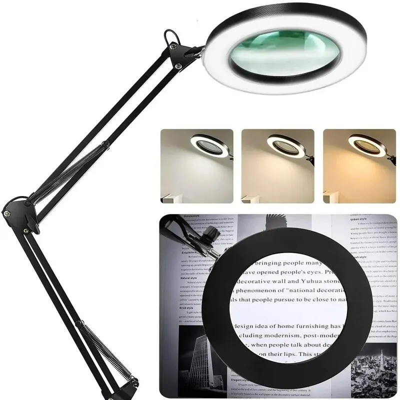 72LED 8X/10X nueva lupa iluminada USB 3 colores lupa LED para reparación de soldador/lámpara de mesa/belleza del cuidado de la piel