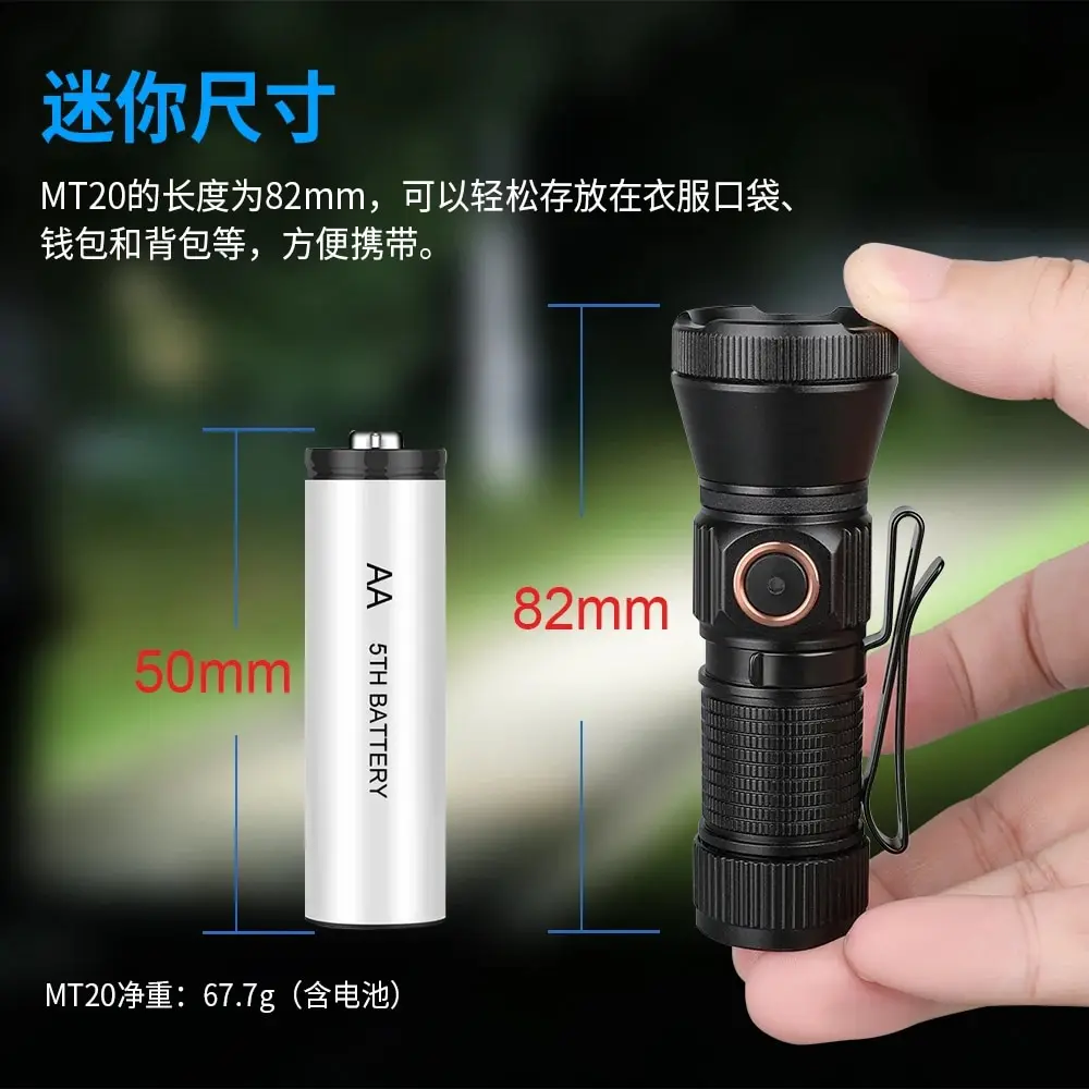 Trustfire-Mini linterna LED MT20 EDC recargable, 1050LM, tipo C, carga USB, luz de trabajo 18350, óptica MVB con cola magnética