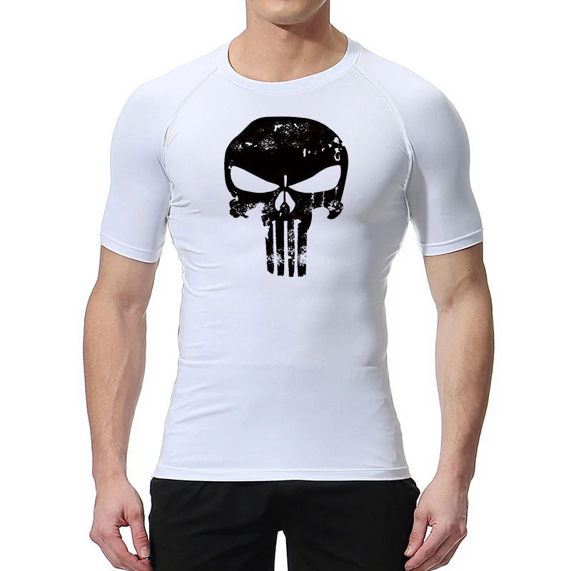 Camisas de compresión con estampado de calavera para hombre, camisetas deportivas atléticas de secado rápido para gimnasio, entrenamiento, correr, camisetas de manga corta con protección contra sarpullidos