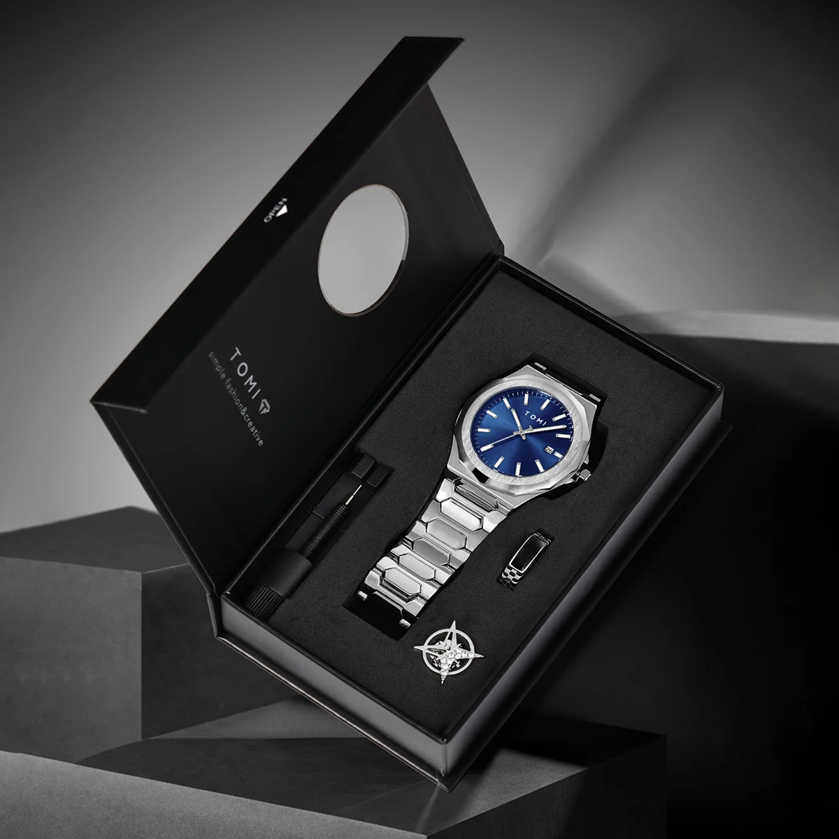 Reloj TOMI de lujo para hombre de negocios, conjunto con caja de regalo, caja de oro rosa de alta calidad, reloj de cuarzo Simple y versátil, reloj Masculino