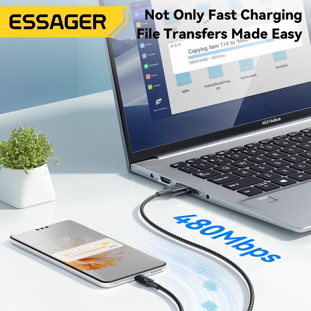 Essager Cable de 100W USB C a tipo C para iluminación PD cargador rápido datos 3 en 1 Cable de carga rápida para Macbook iPhone Samsung Xiaomi