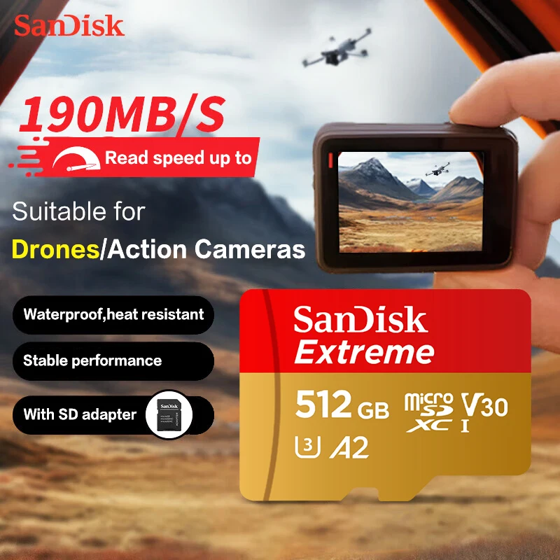 SanDisk-tarjeta Micro SD V30, 32GB, 64GB, TF Clase 10, 128GB, tarjeta de memoria extrema para cámara Drone 100% Original hasta 190 Mb/s