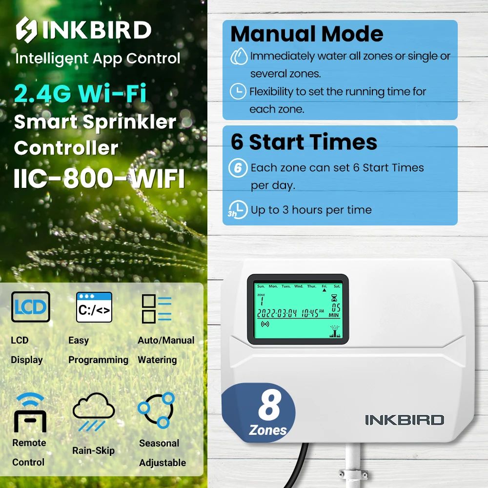 INKBIRD 6 o 8 zonas tipos de UE de controlador de aspersor WIFI utilizado para riego inteligente para regar con ajuste estacional