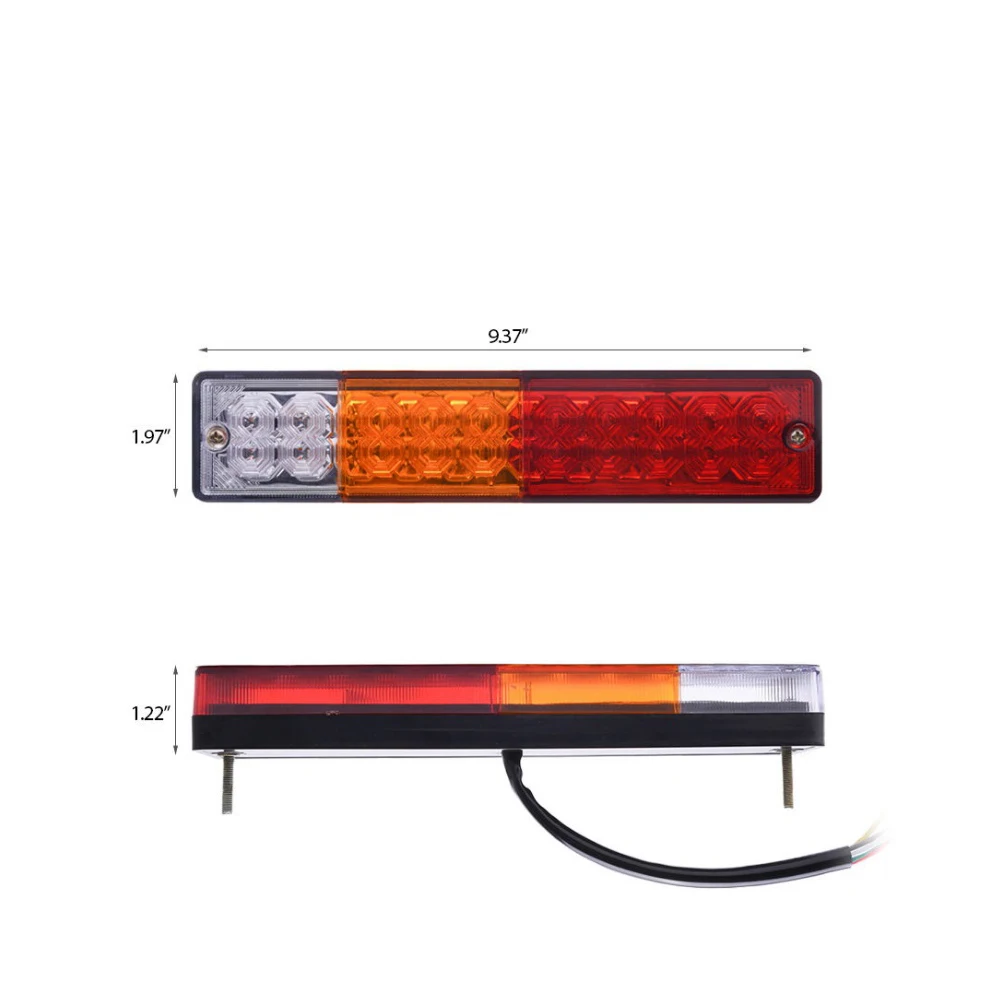 Barra de luces traseras para remolque, lámpara de marcha atrás de freno de estacionamiento, impermeable, 12V, rojo, ámbar y blanco, 20 LED