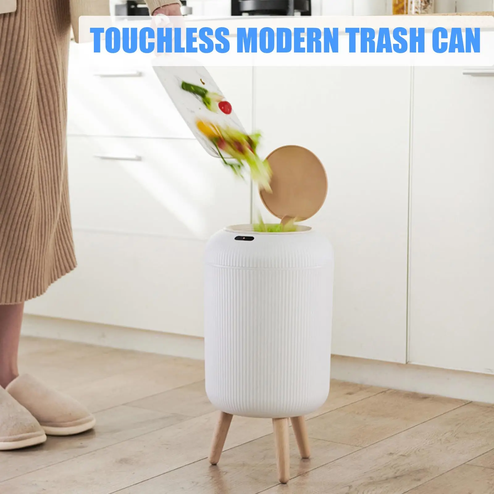 Cubo de basura automático con tapa, cubo de basura inteligente de plástico pequeño, cubo de basura con sensor de movimiento para dormitorio, baño, cocina, oficina