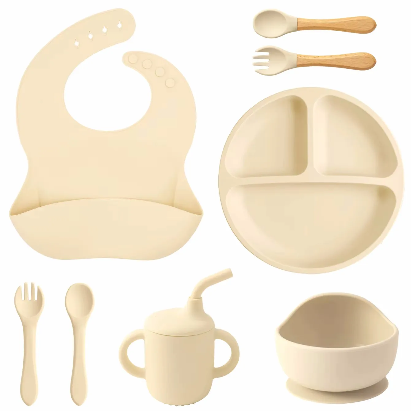 Vajilla plegable para bebés con ventosa, juego de platos para bebés, platos de comida sólida, biberón, taza de paja, vajilla para niños