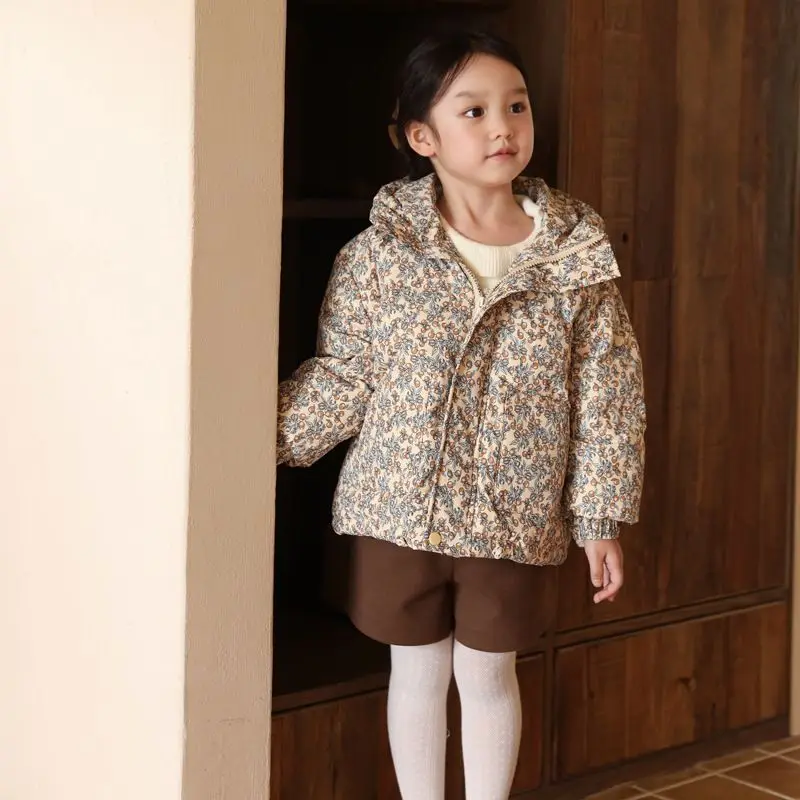 Parka de Invierno para Bebés Niñas, Chaqueta con Capucha Acolchada de Algodón con Estampado Floral, Ropa Exterior Gruesa a Prueba de Viento para Niños Pequeños