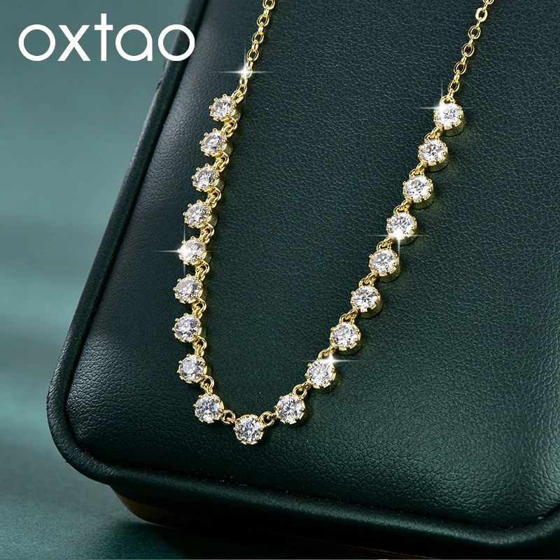 Collar de Moissanita Certificada OXTAO Estilo Burbuja de 3mm D VVS1 para Mujer, Colgante Dulce con Diseño de Sonrisa en U, Joyería Chapada en Oro de 14K