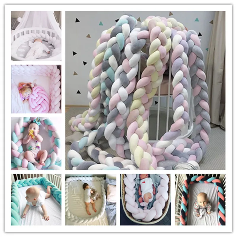 Parachoques para cama de bebé, cuna anticolisión, protección para recién nacido, almohada trenzada con nudo, Protector de cuna, juego de cama de 1M/2M3M/4M