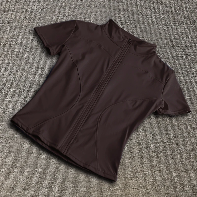 Ropa Deportiva para Mujer, Ajustada, de Poliéster, de Secado Rápido, con Cierre Completo, para Fitness al Aire Libre, Running, Yoga, Manga Corta