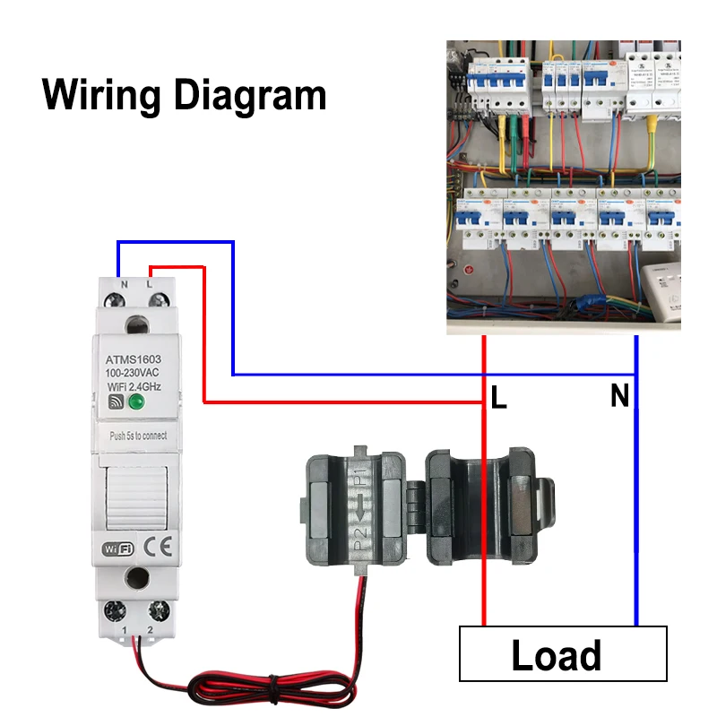 Medidor de Energía Eléctrica WiFi Smart Life KWh para Riel DIN 63A con CT, Monitoreo por App de Voltaje, Corriente y Consumo de Energía 110V 230V