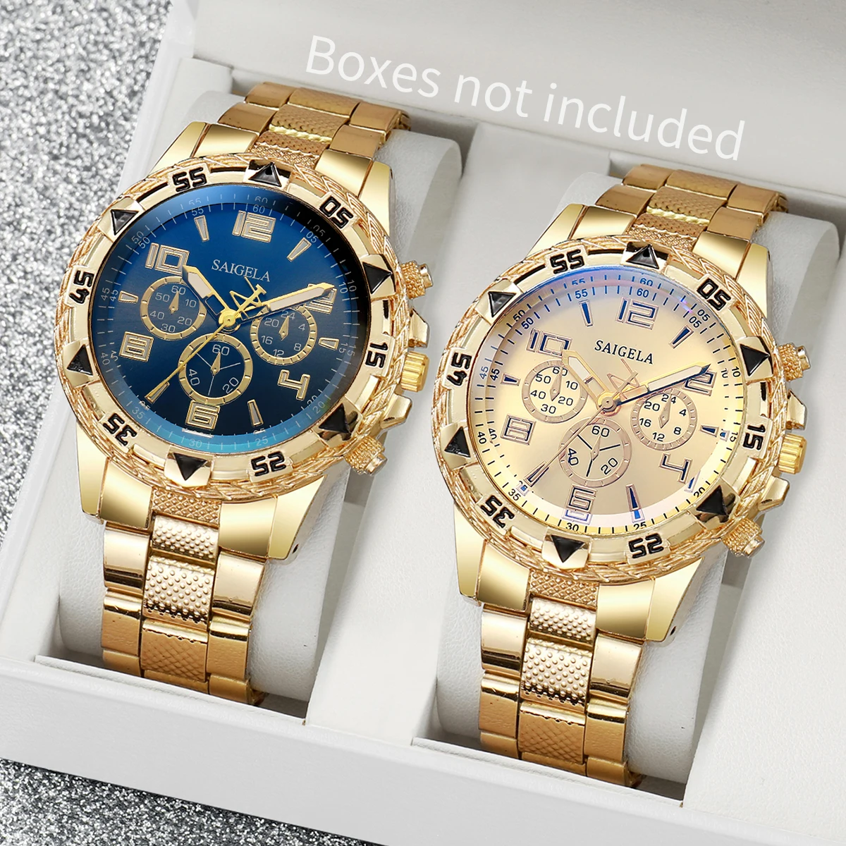 Conjunto de 2 relojes de negocios para hombre, pulsera de acero con esfera árabe, de cuarzo, sin caja