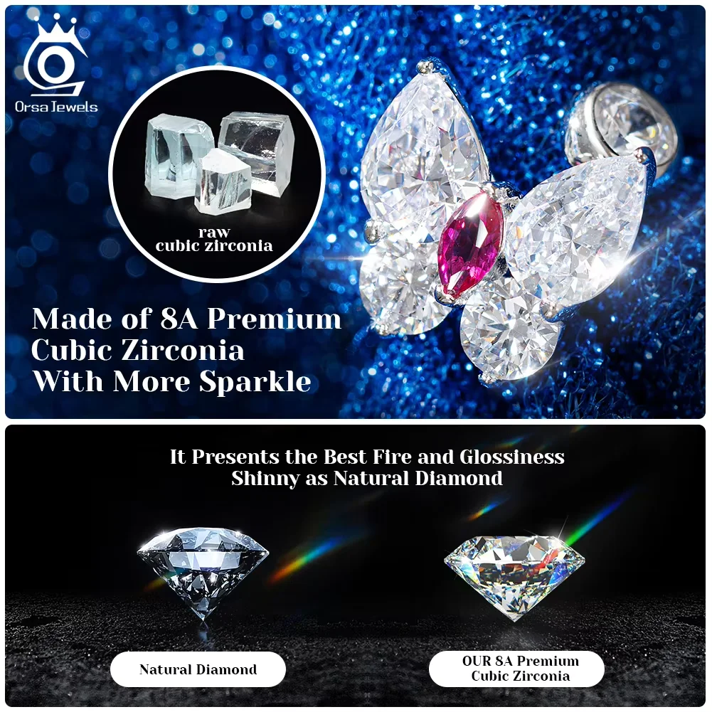 ORSA JEWELS Pendientes tipo botón de plata fina 925 con piedra de circón cortada en forma de gota de agua, joyería elegante e atemporal para mujer LZE02