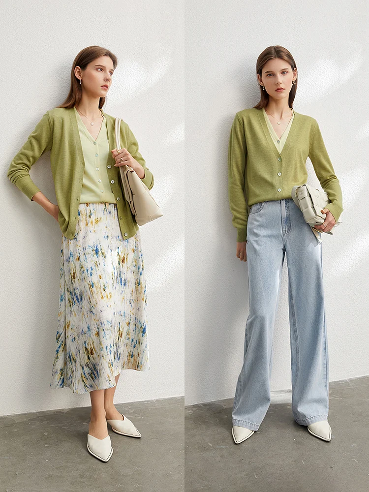 Amii-cárdigan minimalista de lana para mujer, blusa holgada con hebilla y cuello en V, 2024