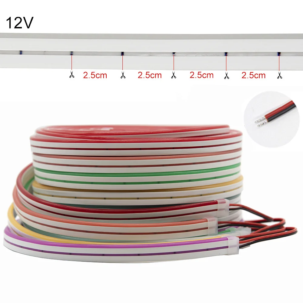 Tira Flexible de luces LED de neón, cinta de luz de 1-20m, 12V con cabezal sin soldadura, SMD2835, 120LED/m, impermeable, 6mm, para decoración del hogar, fiesta, regulable