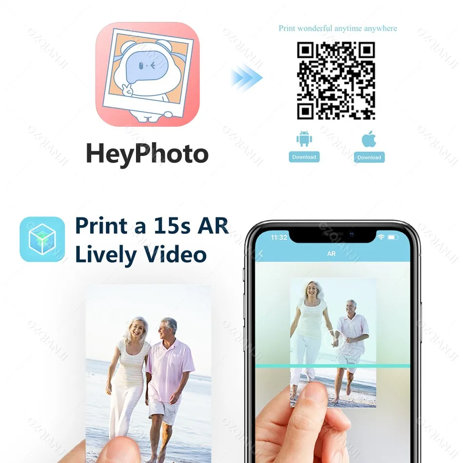 Impresora de bolsillo móvil Mni portátil HPRT MT53, impresora fotográfica inalámbrica BT con tecnología Zink, impresora fotográfica en Color de 2x3 pulgadas