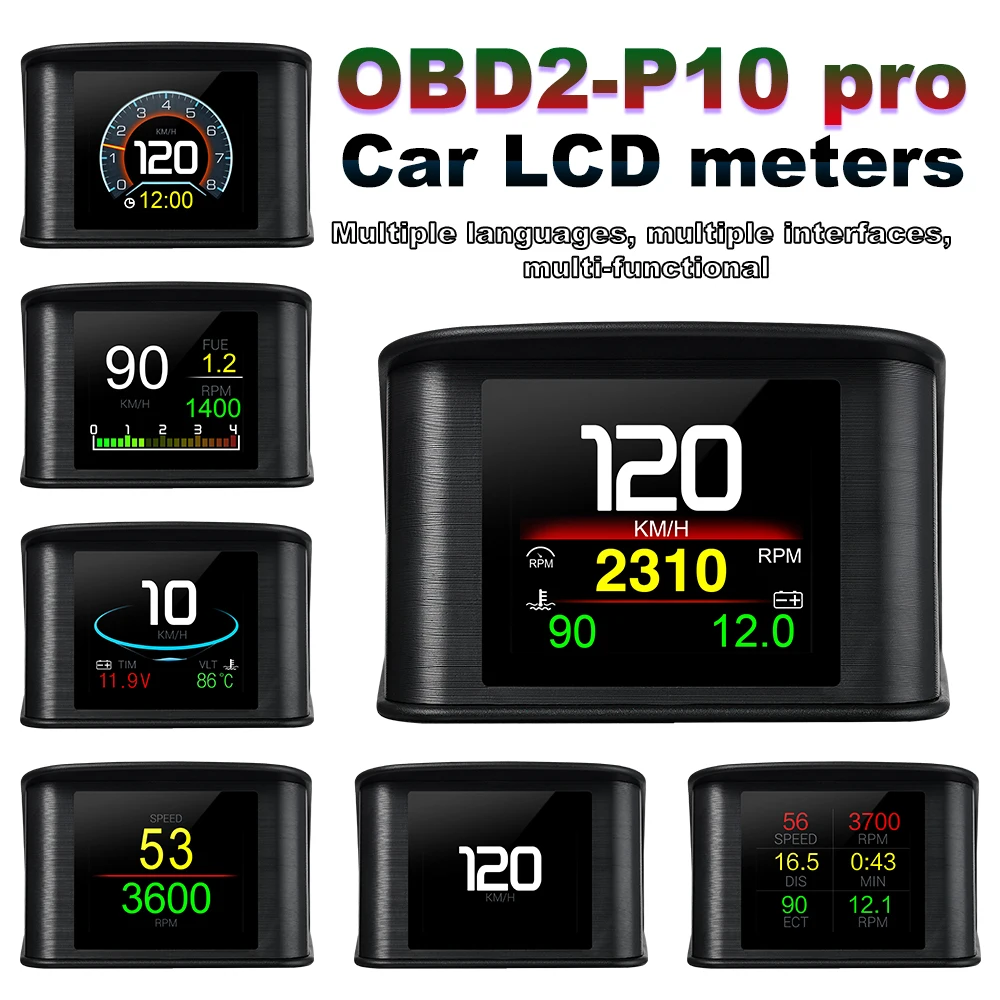 Pantalla frontal P10 Pro, ordenador a bordo, kilometraje Digital OBD2 para coche, pantalla de ordenador de conducción OBD, velocímetro, medidor de temperatura