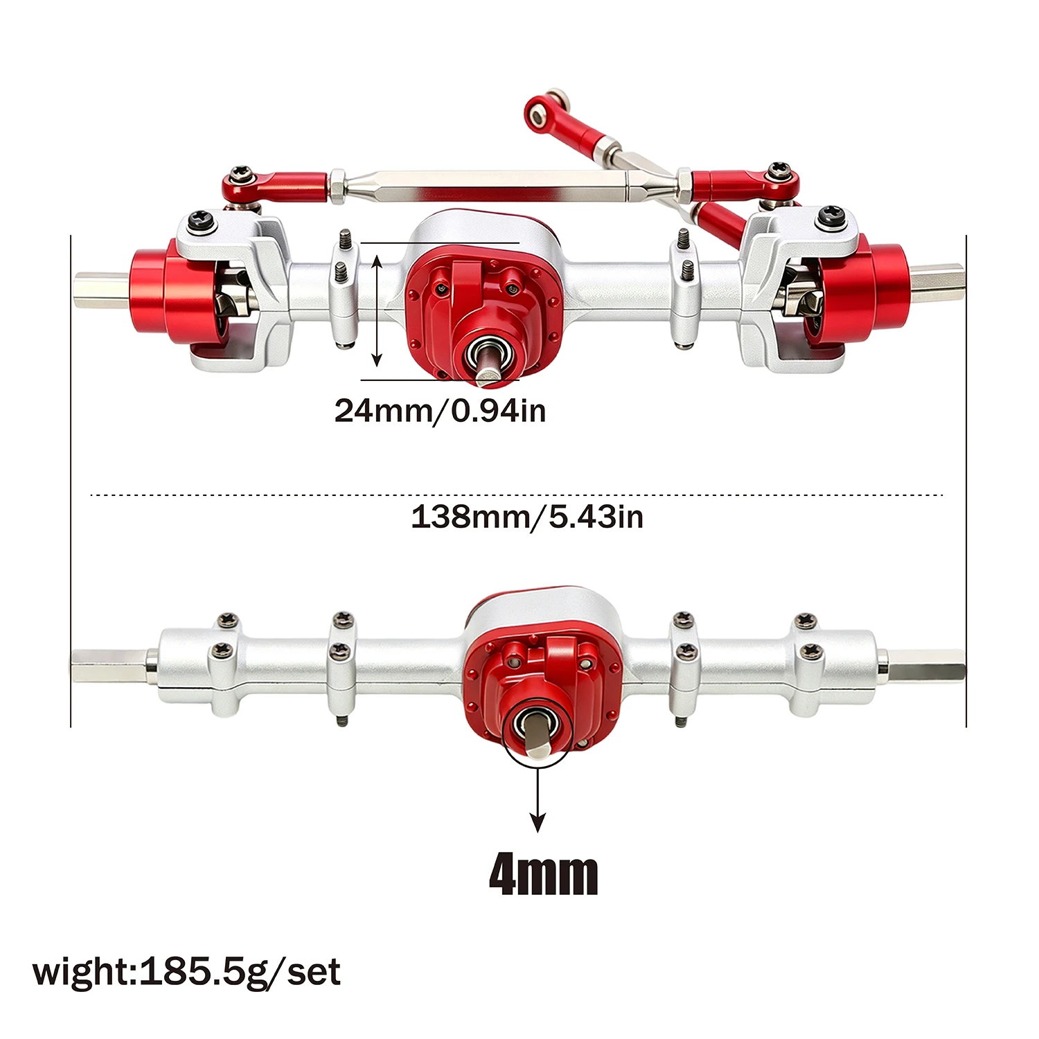 Nuevo juego de ejes delanteros y traseros de metal con eje de salida de 4 mm para coches RC 1/12 MN MN99s V2 MN82 MN78 MN300 MN168 MN212, pieza de mejora.