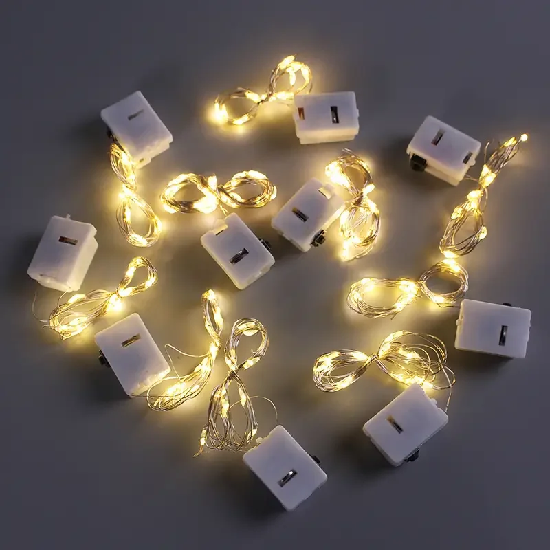 Guirnalda de luces LED con batería, 10 Uds., resistente al agua, alambre plateado, luz de luna para bricolaje, fiesta de boda, dormitorio, decoración de pasteles