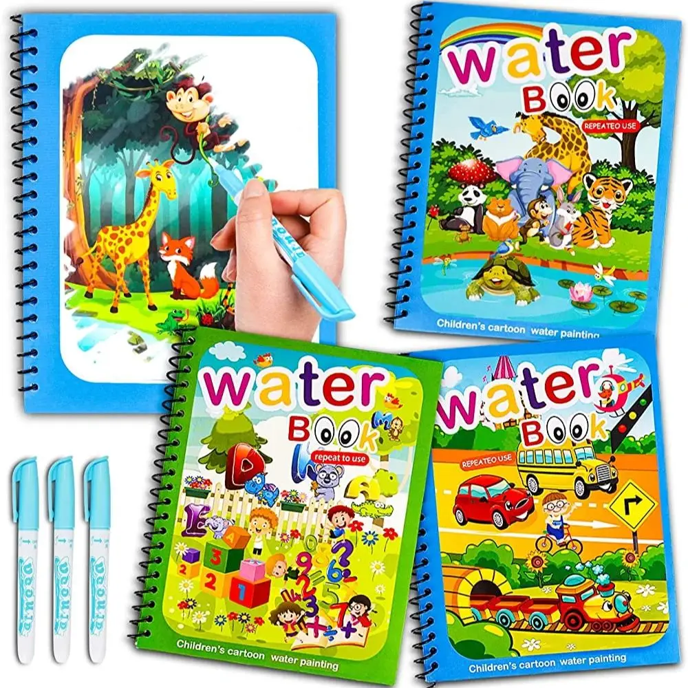 Libro mágico con dibujo al agua, juguetes Montessori, libro para colorear reutilizable, libro mágico de dibujo al agua, educación temprana sensorial para niños