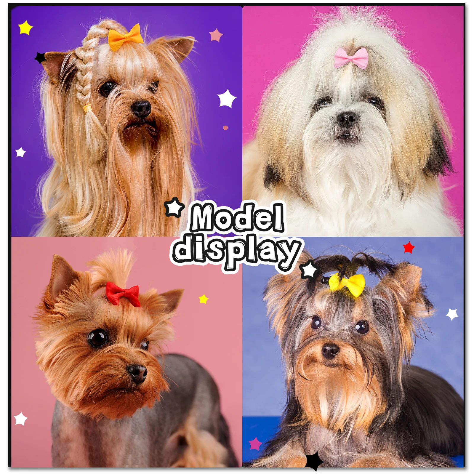 20 piezas horquilla colorida con lazo para perro, pinzas para el pelo con lazo puro a la moda para perros pequeños, gorros bonitos para cachorros y gatos, accesorios para el cabello para el cuidado de perros