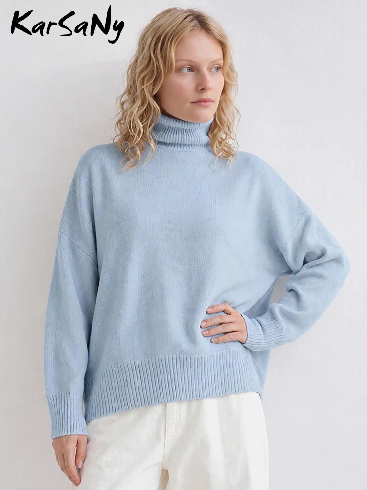 Suéteres gruesos de gran tamaño con cuello alto para mujer, jerséis blancos cálidos de invierno, suéter de punto de cuello alto de gran tamaño para mujer, ropa mujer tendencia 2025, jersey navideños