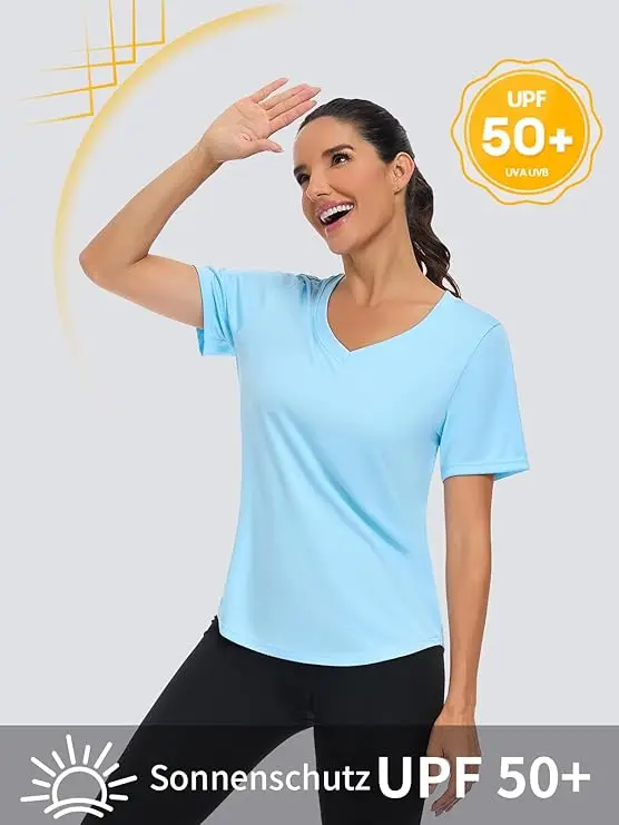 Camiseta de Natación Anfilia para Mujer, Manga Corta, Protección Solar UPF 50+, Ligera y de Secado Rápido