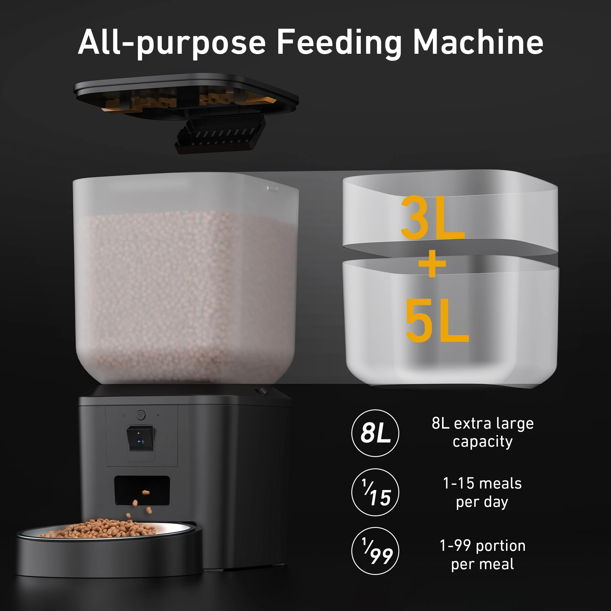 Comedero automático para gatos de 8L con cámara de vídeo de 1080p, dispensador de comida para gatos con WiFi 5G, grabadora de voz inteligente para mascotas, aplicación Tuya, alimentador automático para mascotas