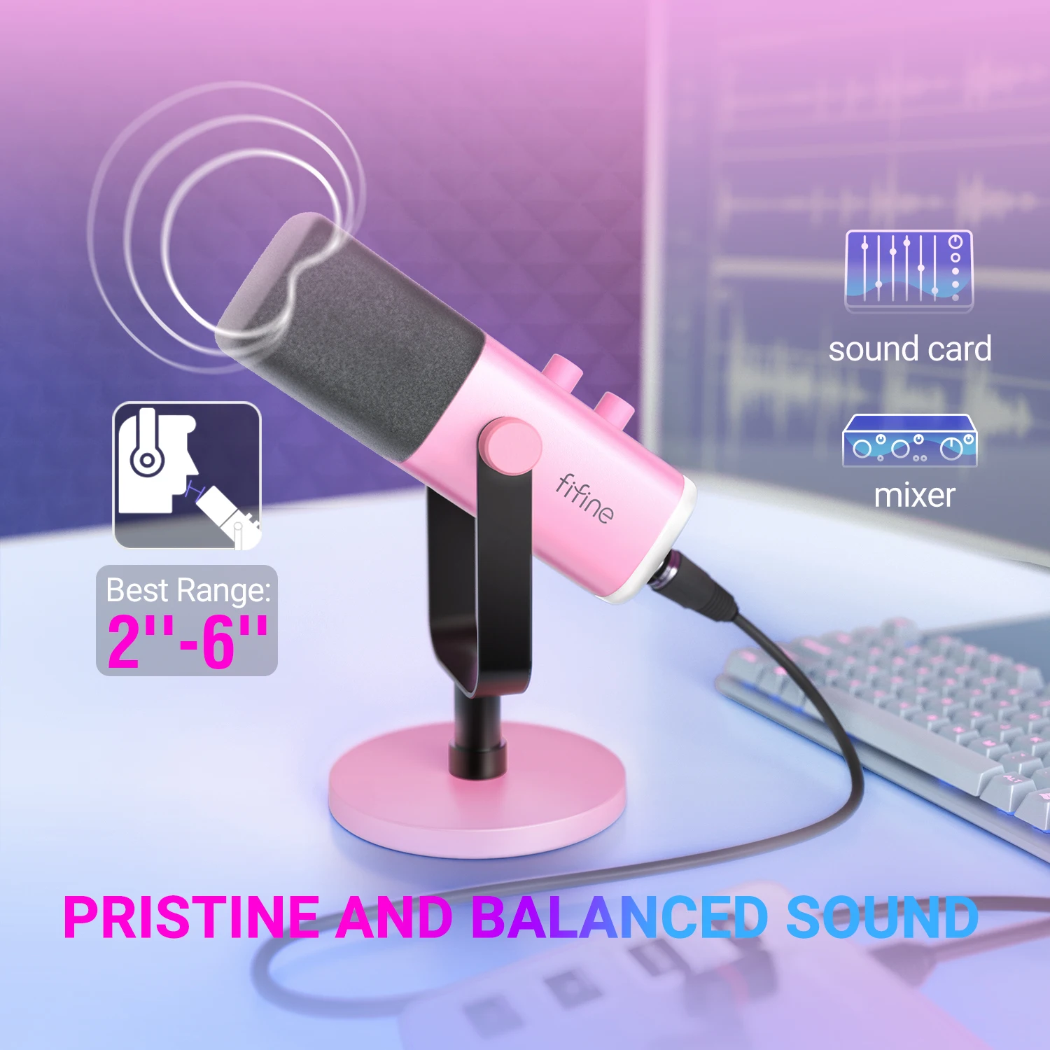 FIFINE-micrófono dinámico USB/XLR con Control RGB, Conector de auriculares/silenciador, para PC, juegos, YouTube, transmisión en vivo, AmpliGame-AM8P